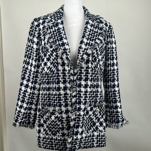 Dennis Basso Women Tweed Blazer with Frayed Lapel Size 4 NWOT